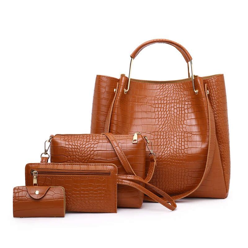 Crocodile Embossed Bag Set Tote with Shoulder Bag & Purses