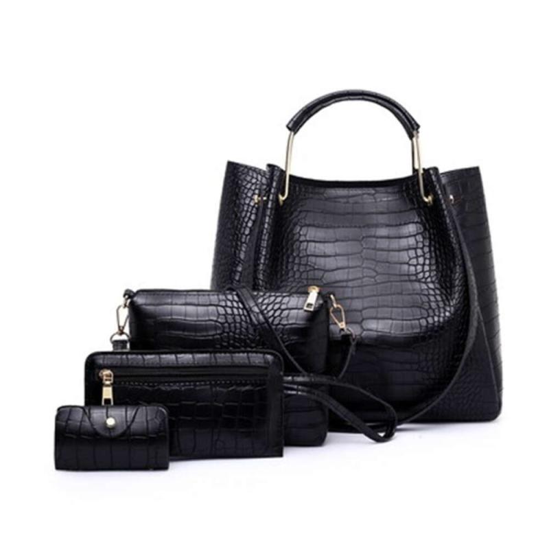 Crocodile Embossed Bag Set Tote with Shoulder Bag & Purses