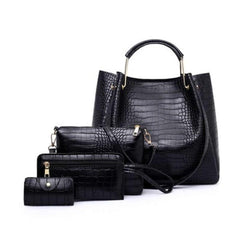 Crocodile Embossed Bag Set Tote with Shoulder Bag & Purses