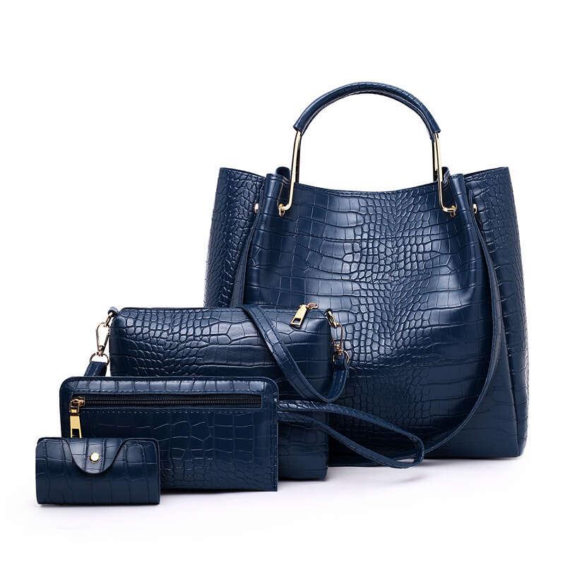 Crocodile Embossed Bag Set Tote with Shoulder Bag & Purses