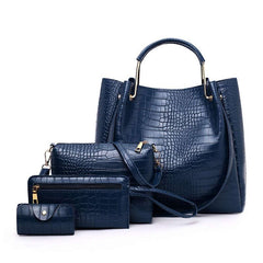Crocodile Embossed Bag Set Tote with Shoulder Bag & Purses