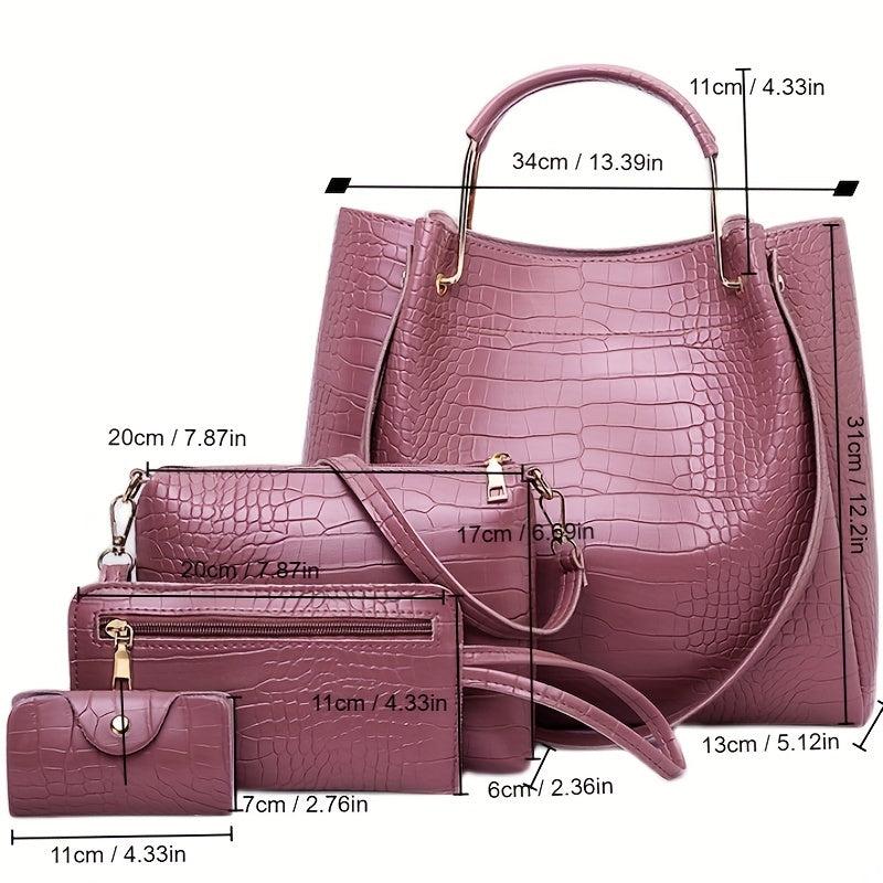 Crocodile Embossed Bag Set Tote with Shoulder Bag & Purses