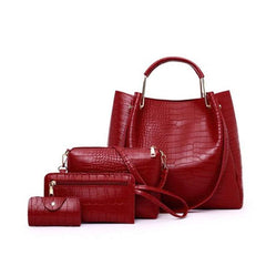 Crocodile Embossed Bag Set Tote with Shoulder Bag & Purses