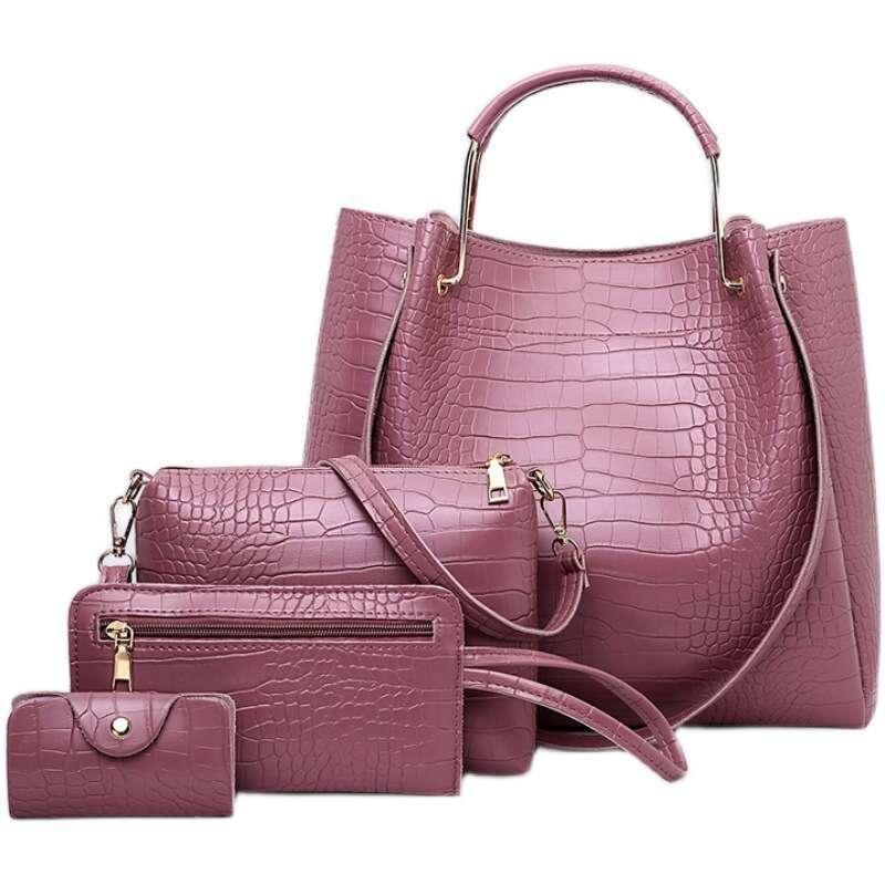 Crocodile Embossed Bag Set Tote with Shoulder Bag & Purses