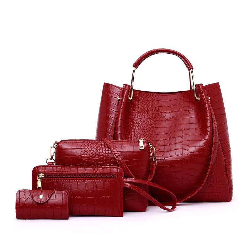 Crocodile Embossed Bag Set Tote with Shoulder Bag & Purses