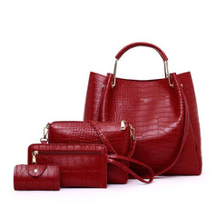Crocodile Embossed Bag Set Tote with Shoulder Bag & Purses