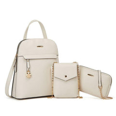 3pcs Women's Hand Backpack Set Zipper Bookbag & Crossbody Bag & Small Chain Shou