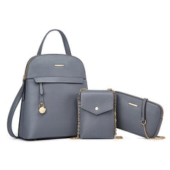 3pcs Women's Hand Backpack Set Zipper Bookbag & Crossbody Bag & Small Chain Shou