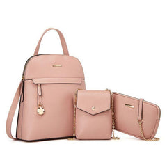 3pcs Women's Hand Backpack Set Zipper Bookbag & Crossbody Bag & Small Chain Shou