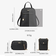 3pcs Women's Hand Backpack Set Zipper Bookbag & Crossbody Bag & Small Chain Shou