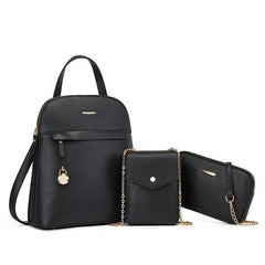 3pcs Women's Hand Backpack Set Zipper Bookbag & Crossbody Bag & Small Chain Shou