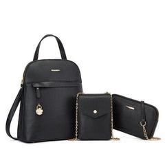3pcs Women's Hand Backpack Set Zipper Bookbag & Crossbody Bag & Small Chain Shou
