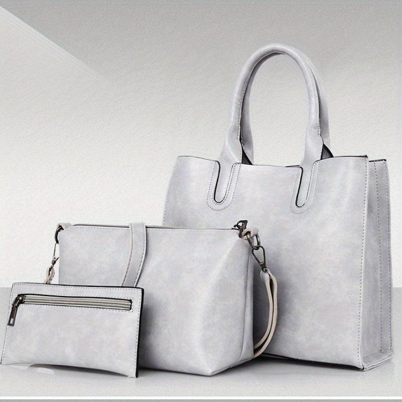 Vintage Solid Bag Sets All Match Tote Bag & Crossbody Bag & Clutch Pouch