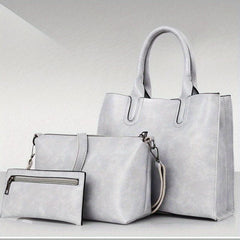 Vintage Solid Bag Sets All Match Tote Bag & Crossbody Bag & Clutch Pouch