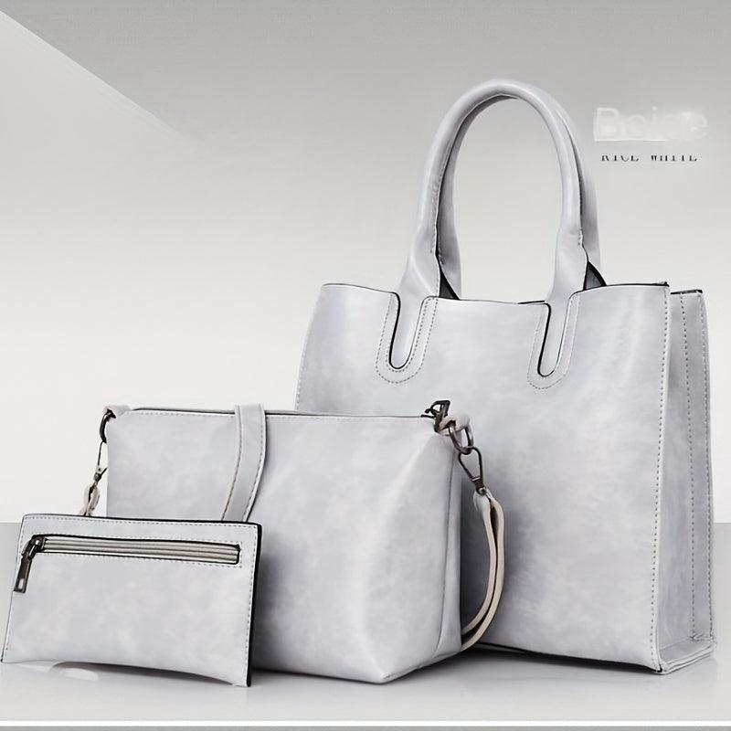 Vintage Solid Bag Sets All Match Tote Bag & Crossbody Bag & Clutch Pouch