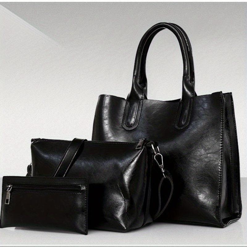Vintage Solid Bag Sets All Match Tote Bag & Crossbody Bag & Clutch Pouch
