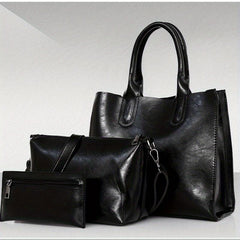 Vintage Solid Bag Sets All Match Tote Bag & Crossbody Bag & Clutch Pouch