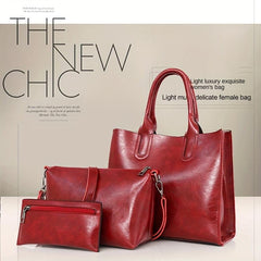 Vintage Solid Bag Sets All Match Tote Bag & Crossbody Bag & Clutch Pouch