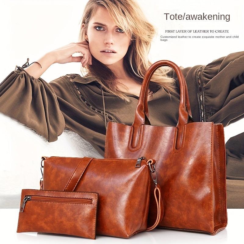 Vintage Solid Bag Sets All Match Tote Bag & Crossbody Bag & Clutch Pouch