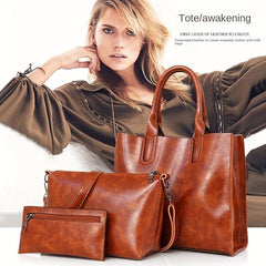Vintage Solid Bag Sets All Match Tote Bag & Crossbody Bag & Clutch Pouch