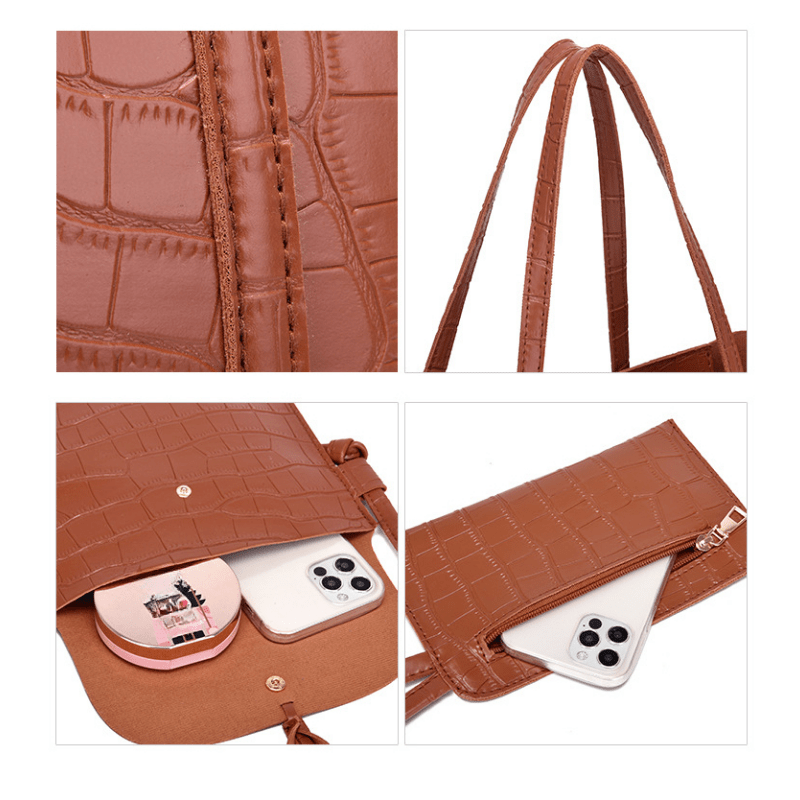4 Pcs Crocodile Bag Sets Classic Tote Crossbody Clutch Wallet Card Case