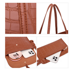 4 Pcs Crocodile Bag Sets Classic Tote Crossbody Clutch Wallet Card Case