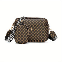 2Pcs Argyle Quilted Bag Set Shoulder Bag & Coin Purse