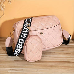 2Pcs Argyle Quilted Bag Set Shoulder Bag & Coin Purse
