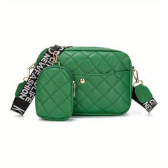 2Pcs Argyle Quilted Bag Set Shoulder Bag & Coin Purse