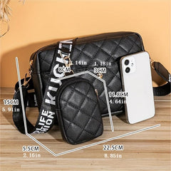 2Pcs Argyle Quilted Bag Set Shoulder Bag & Coin Purse