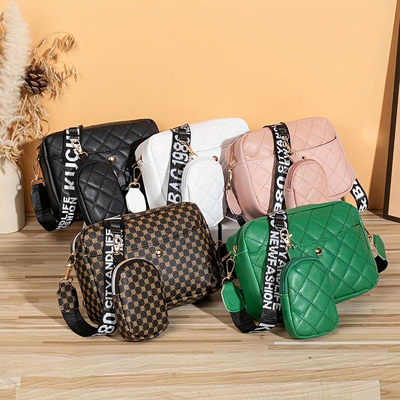 2Pcs Argyle Quilted Bag Set Shoulder Bag & Coin Purse