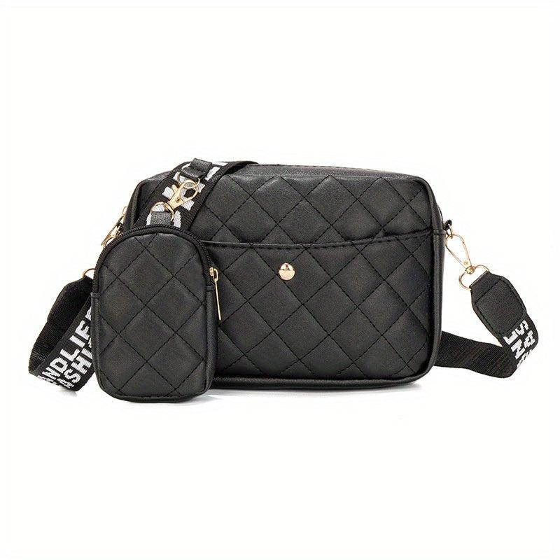 2Pcs Argyle Quilted Bag Set Shoulder Bag & Coin Purse