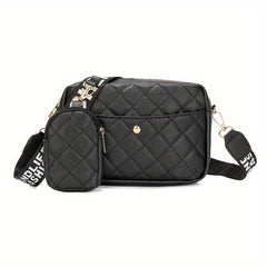 2Pcs Argyle Quilted Bag Set Shoulder Bag & Coin Purse