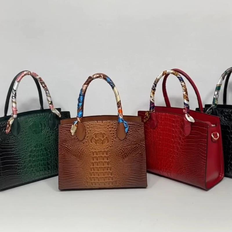 3PCS Crocodile Embossed Tote Bag Set Stylish Shoulder Bag for Office