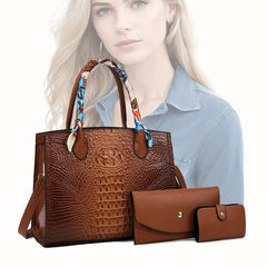 3PCS Crocodile Embossed Tote Bag Set Stylish Shoulder Bag for Office