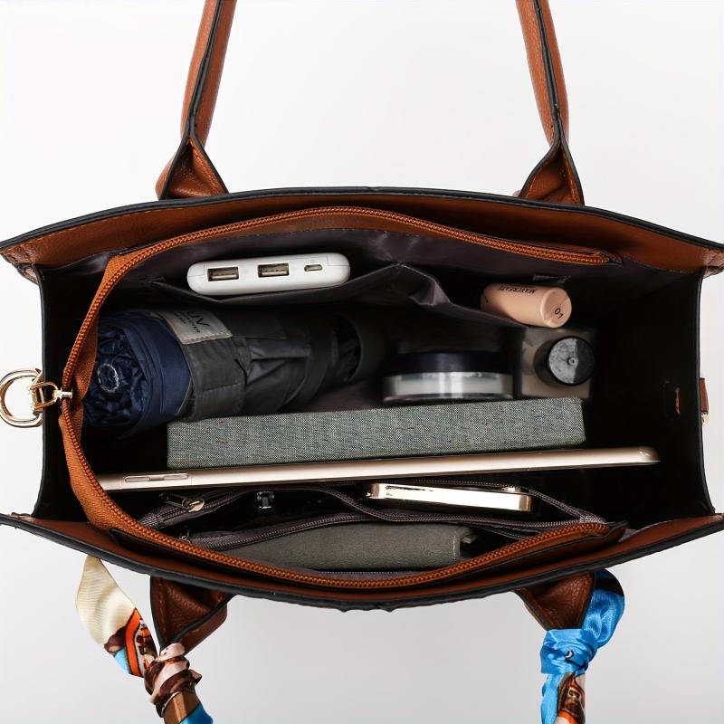 3PCS Crocodile Embossed Tote Bag Set Stylish Shoulder Bag for Office
