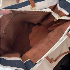 Striped Pattern Canvas Tote Bag Lightweight Shoulder Bag
