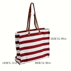 Striped Pattern Canvas Tote Bag Lightweight Shoulder Bag