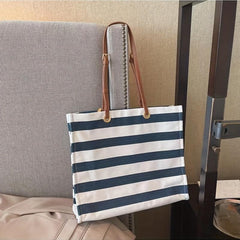 Striped Pattern Canvas Tote Bag Lightweight Shoulder Bag