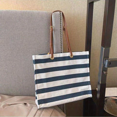 Striped Pattern Canvas Tote Bag Lightweight Shoulder Bag