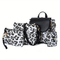 Leopard Print Bag Set: Backpack, Crossbody Bag & Clutch Purse