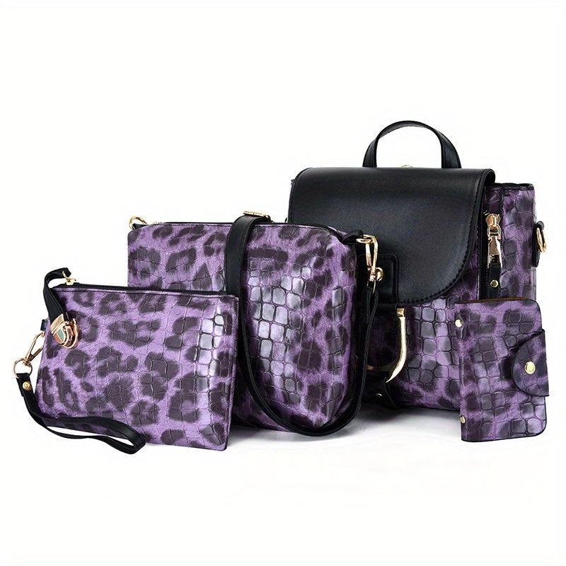 Leopard Print Bag Set: Backpack, Crossbody Bag & Clutch Purse