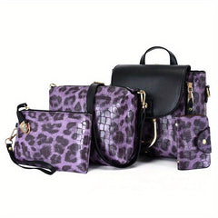 Leopard Print Bag Set: Backpack, Crossbody Bag & Clutch Purse