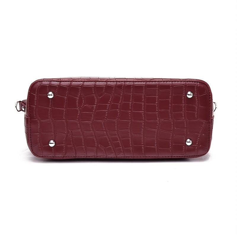 Crocodile Embossed Bag Set Large Capacity Handbag, Crossbody & Coin