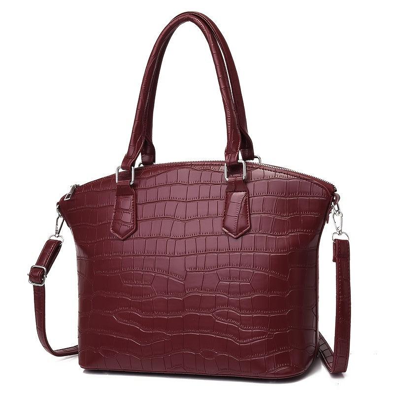 Crocodile Embossed Bag Set Large Capacity Handbag, Crossbody & Coin