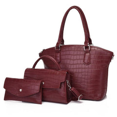 Crocodile Embossed Bag Set Large Capacity Handbag, Crossbody & Coin