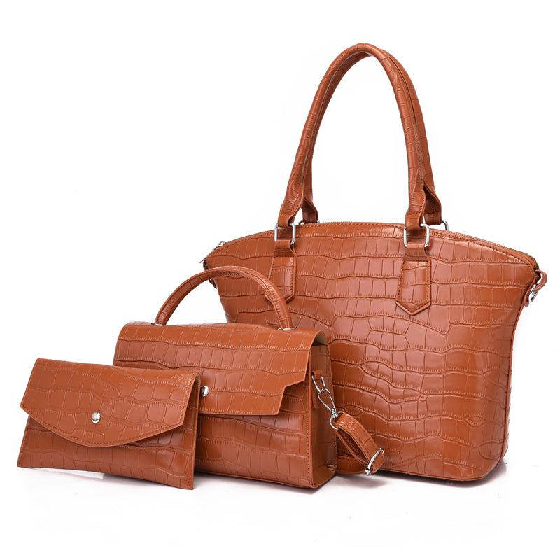 Crocodile Embossed Bag Set Large Capacity Handbag, Crossbody & Coin
