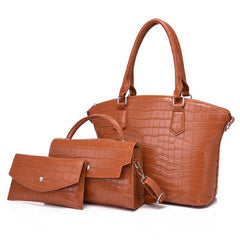 Crocodile Embossed Bag Set Large Capacity Handbag, Crossbody & Coin