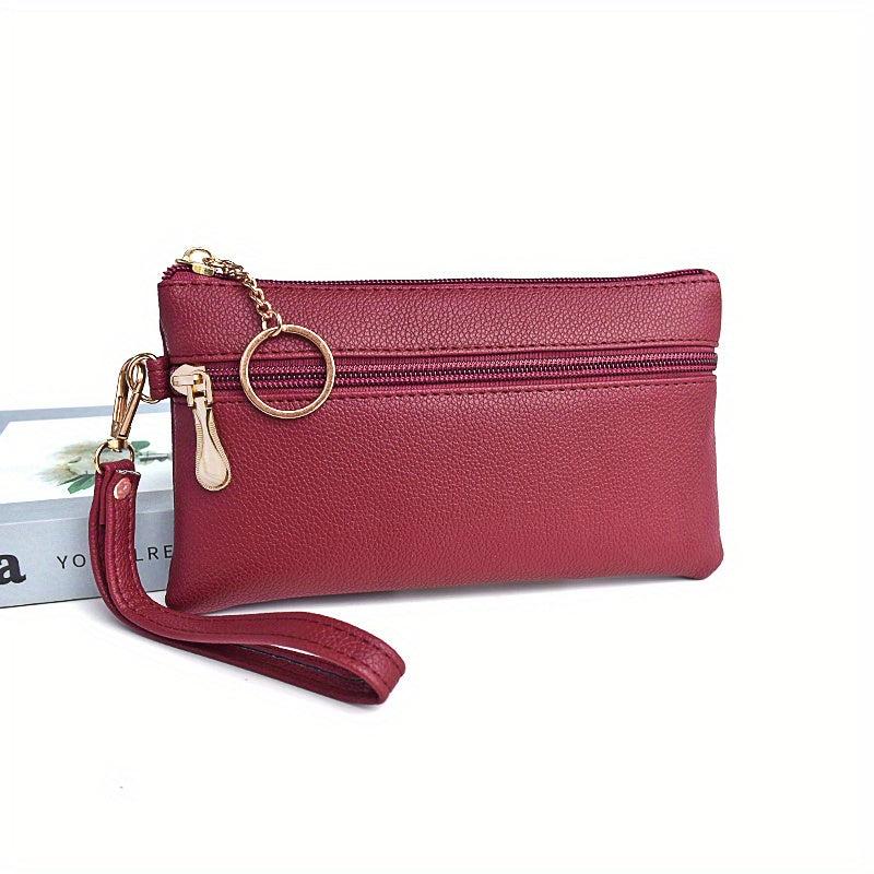 Double Zipper Clutch Purse Long Wallet Small Wrist Bag