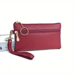 Double Zipper Clutch Purse Long Wallet Small Wrist Bag